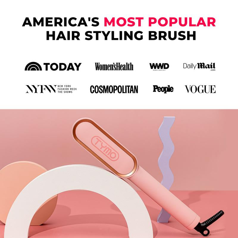 TYMO Ring Pink Hair Straightener Comb & Curling Iron, 5 Temp Settings, Dual Voltage, Fast Heating, 3D Brush Teeth, Anti-Scald, Auto-Off, Salon Styling Brush, Travel Bag, Best Gift Ideas for Women & Girlfriends