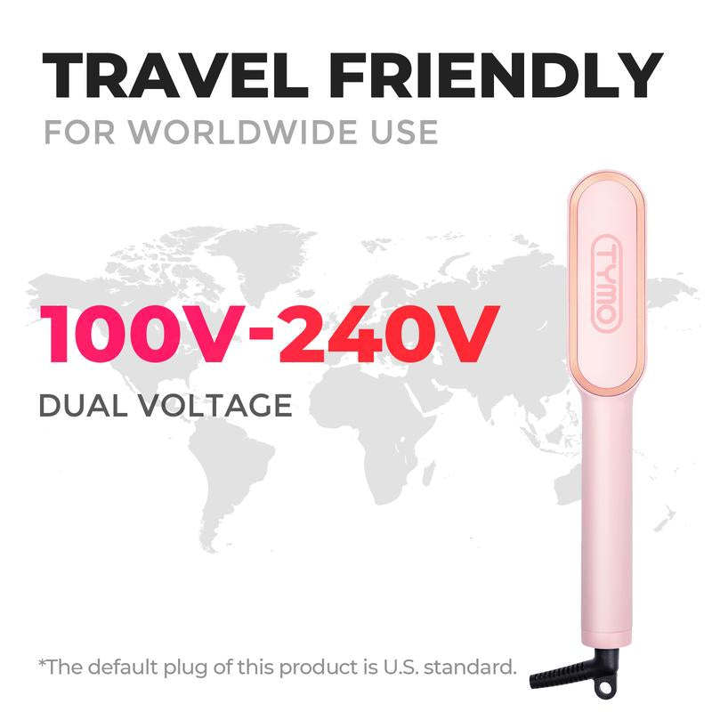 TYMO Ring Pink Hair Straightener Comb & Curling Iron, 5 Temp Settings, Dual Voltage, Fast Heating, 3D Brush Teeth, Anti-Scald, Auto-Off, Salon Styling Brush, Travel Bag, Best Gift Ideas for Women & Girlfriends