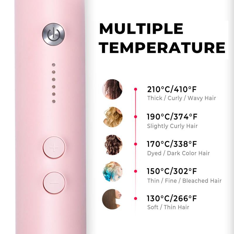 TYMO Ring Pink Hair Straightener Comb & Curling Iron, 5 Temp Settings, Dual Voltage, Fast Heating, 3D Brush Teeth, Anti-Scald, Auto-Off, Salon Styling Brush, Travel Bag, Best Gift Ideas for Women & Girlfriends